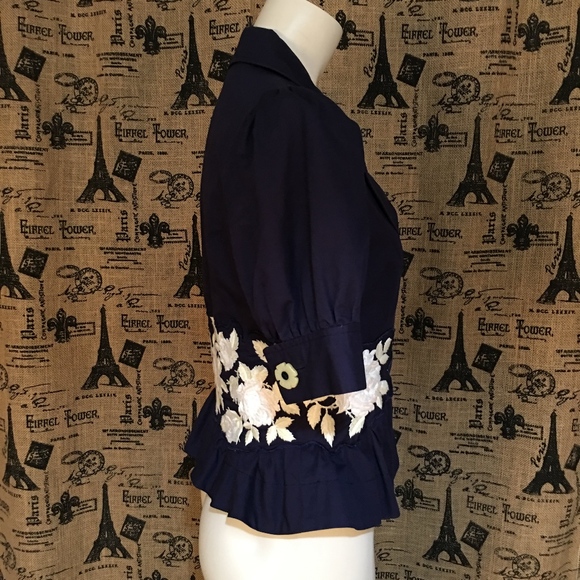 Anthro Elevenses Short Sleeve Floral Embroidered - Picture 3 of 8